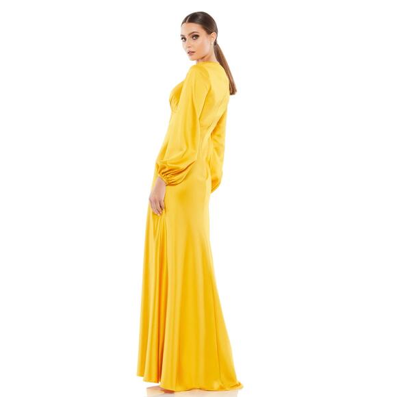 Mac Duggal 55693 Marigold Charmeuse Empire Waist Blouson Long Sleeve Gown 2 - Picture 2 of 8